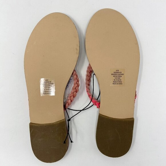 GAP | Braided Leather Neon Coral Sandals Flip Flops 8 NWT - Picture 4 of 6